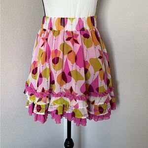 Pink and Green Patterned Kids Ruffle Skirt